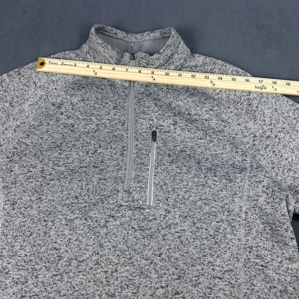 George Mens Quarter Zip Pullover Sweater Marled Grey Fleece Lined Large 42-44